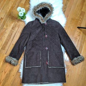 Utex Design Women's Brown Faux Suede Fur Long Sz M
